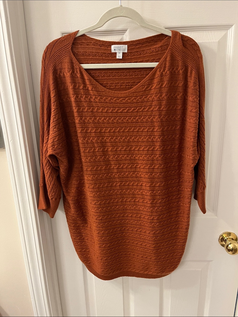 Market & Spruce Rust Orange Scoop-Neck Cable Knit Sweater